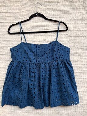 J. Crew Cobalt Blue Eyelet Spaghetti-Strap Top Size M